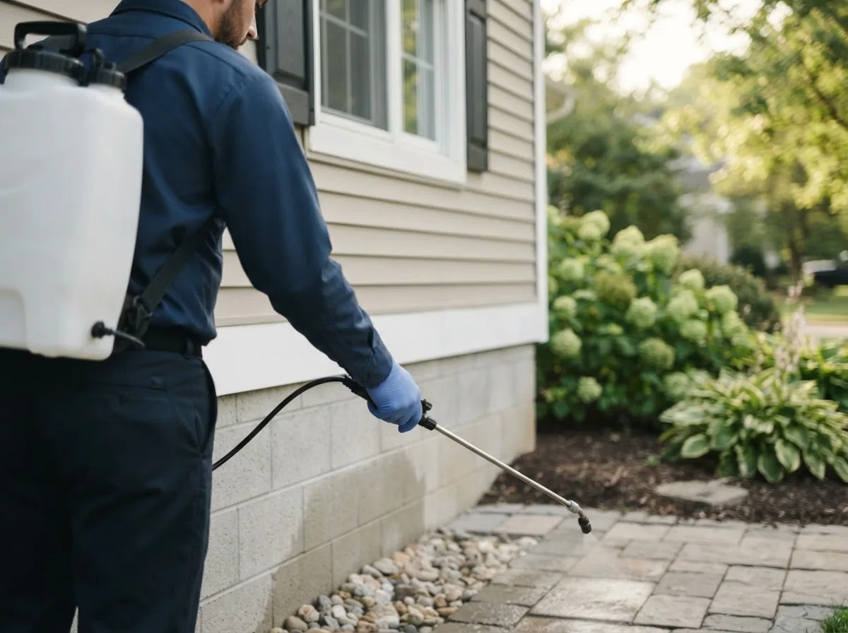Pest control technician inspecting a home in East Dorset, VT
